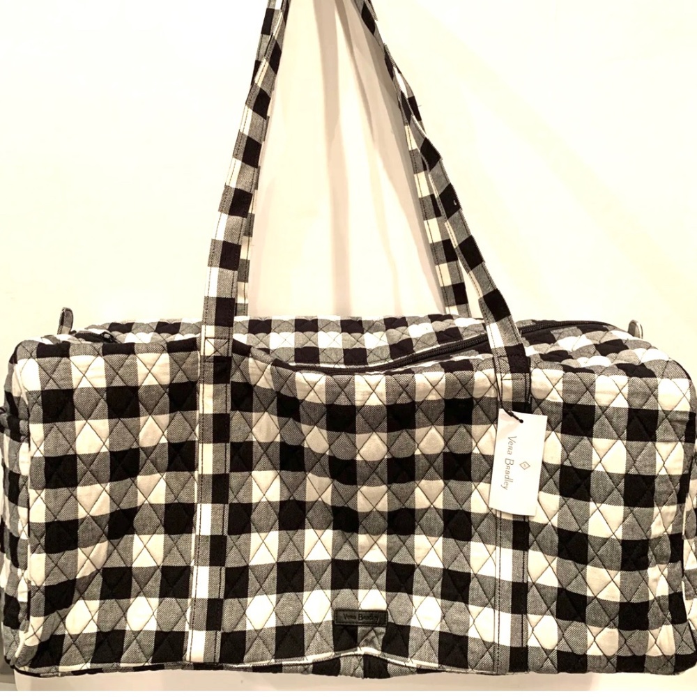 Vera Bradley Duffel Bag Luggage Buffalo Check Large Travel Duffel Bag Black New